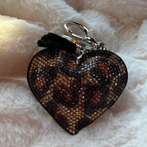 Heart Shaped Crystal Key & Card Holder - Brown Leopard
